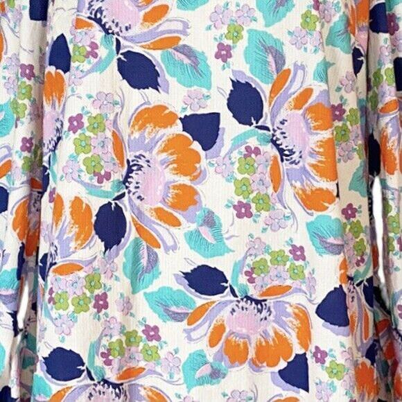 CECILIE COPENHAGEN Mirna Dress Mini Shift Ivory Blue Orange Floral Large NWT - Picture 8 of 11